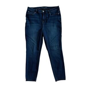 Tahari Women's Plus Dark Wash High Rise Stretch Skinny Denim Blue Jeans 14W